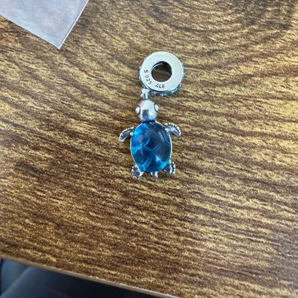 Pandora Silver Sea Turtle Pendant with Blue Gemstone
